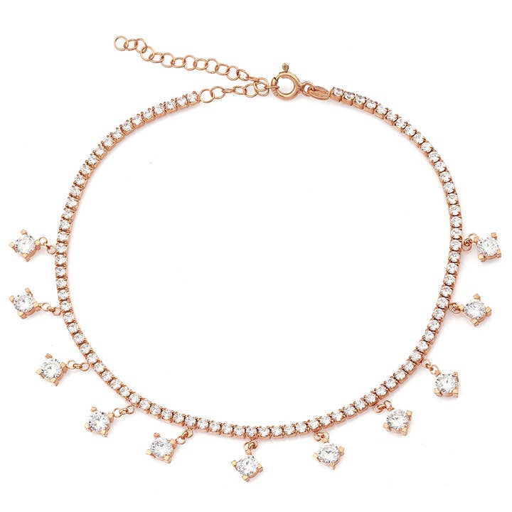 Pulsera tipo tobillera de plata de ley 925 con múltiples circonitas solitadas para venta al por mayor de Azuris Silver