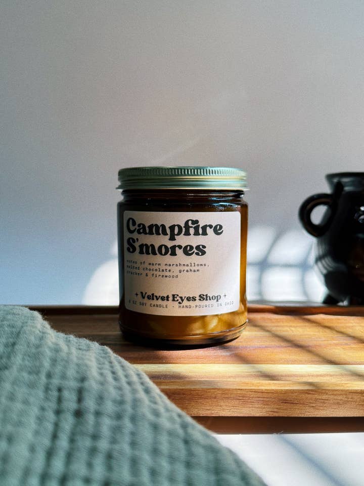 Campfire S'mores Soy Candle for wholesale by Velvet Eyes Shop