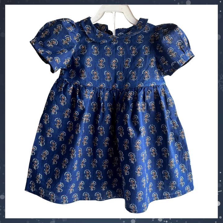 Girls Peter Pan Collar Dress - Short Puff Sleeve Cotton for wholesale by The Indian Bazaar