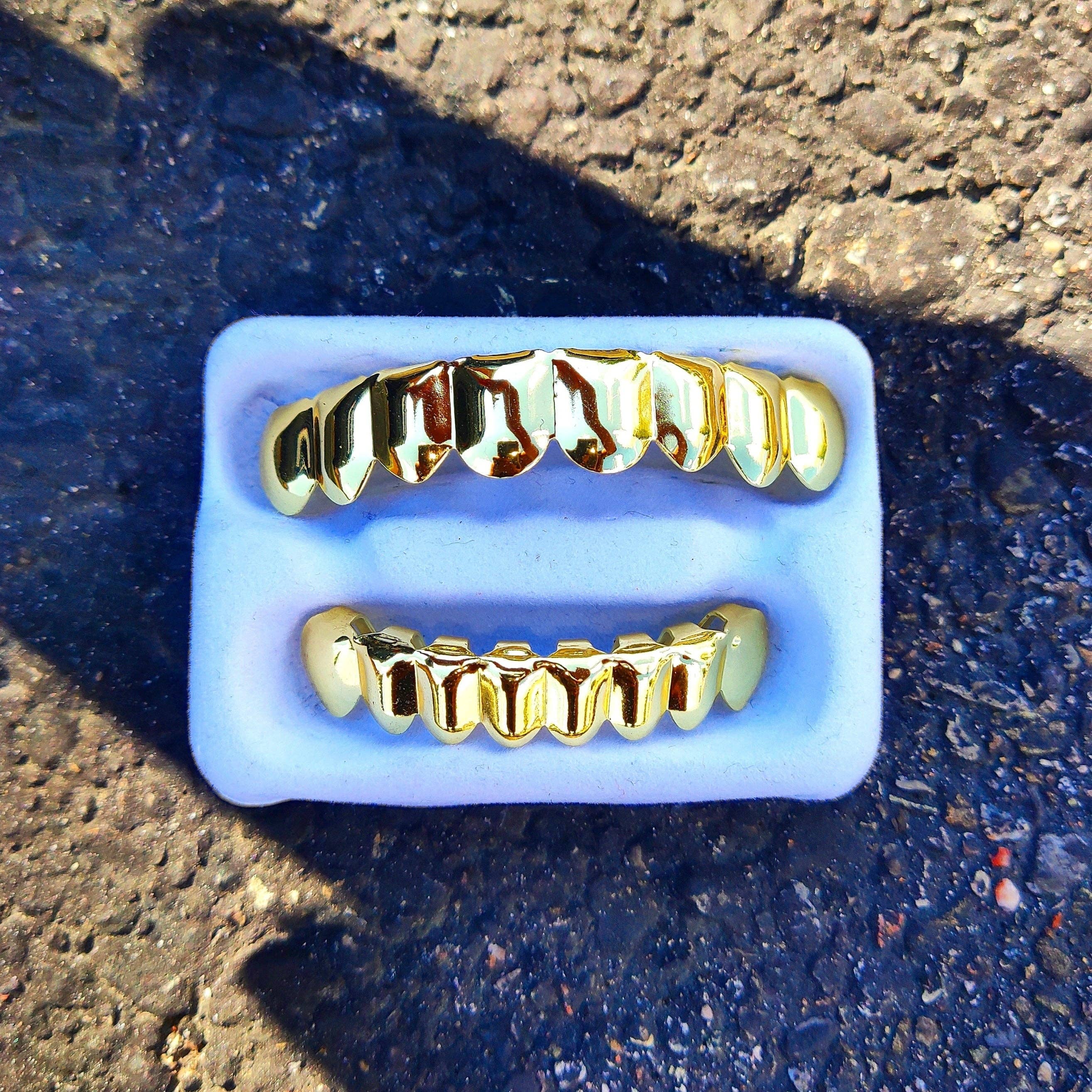 GB Jewelry – Joias - Homem por atacado – Grillz folheados a ouro 18K para 8 dentes superiores ou 8 inferiores9