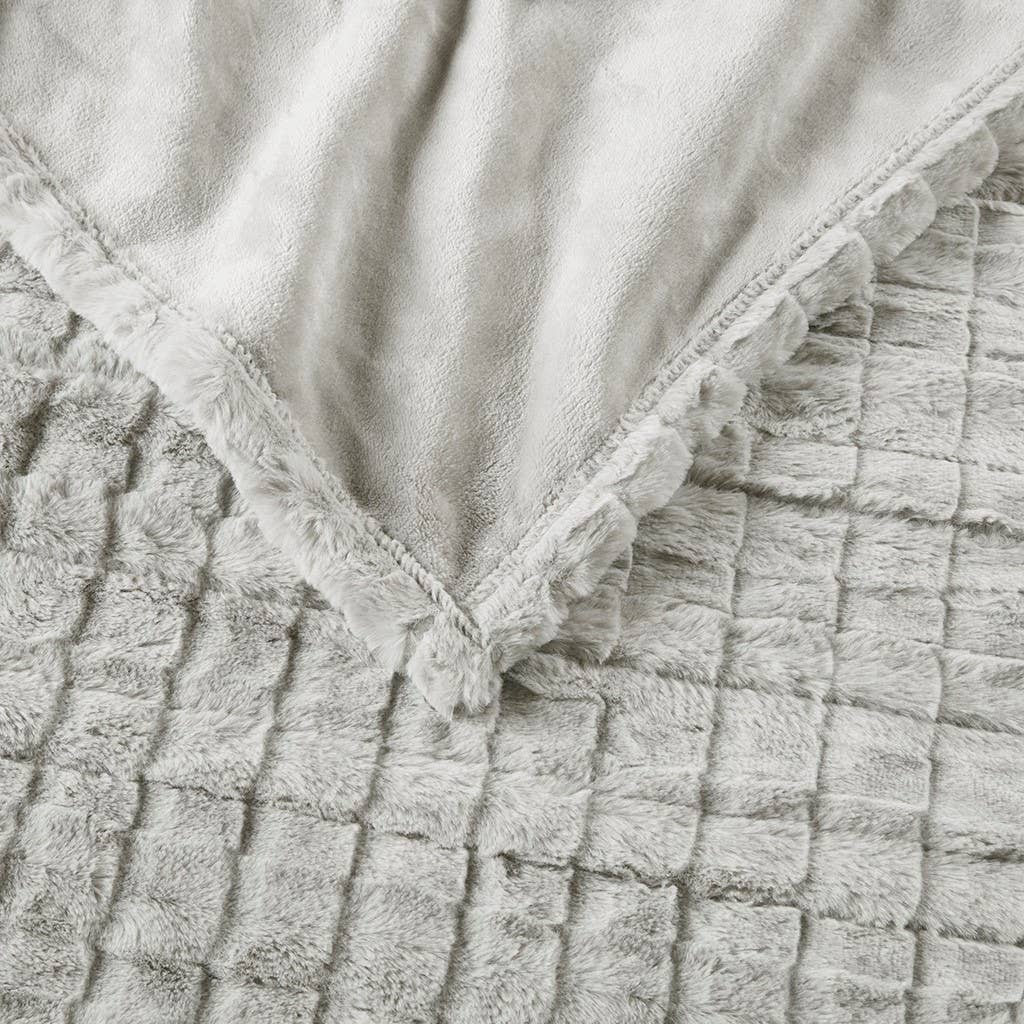 Olliix - Vente Plaids - Couverture Chauffante en Fausse Fourrure Texturée Surdimensionnée8