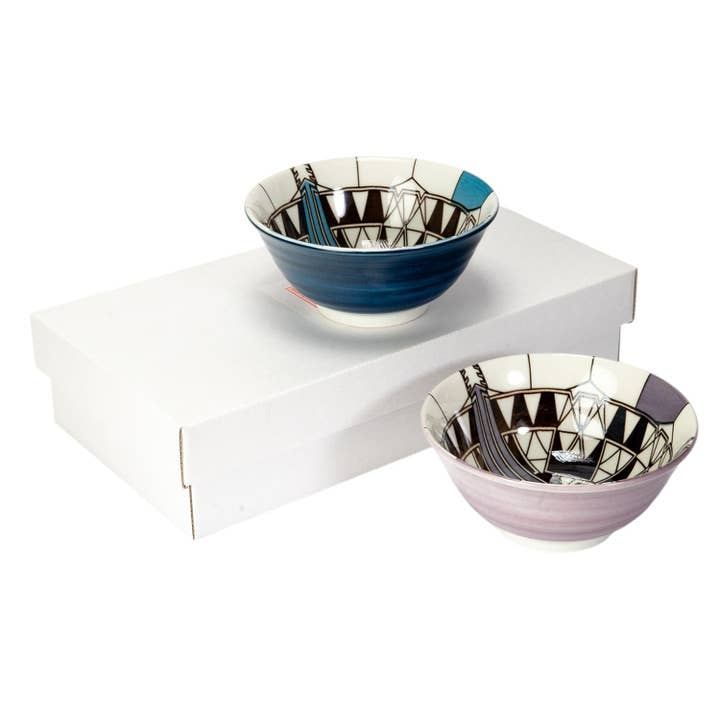 2 Piece Medium Bowl Set Frank Llyod Wright Imperial Hotel Peacock 6"D JP (1/16) for wholesale by Urban Tokyo