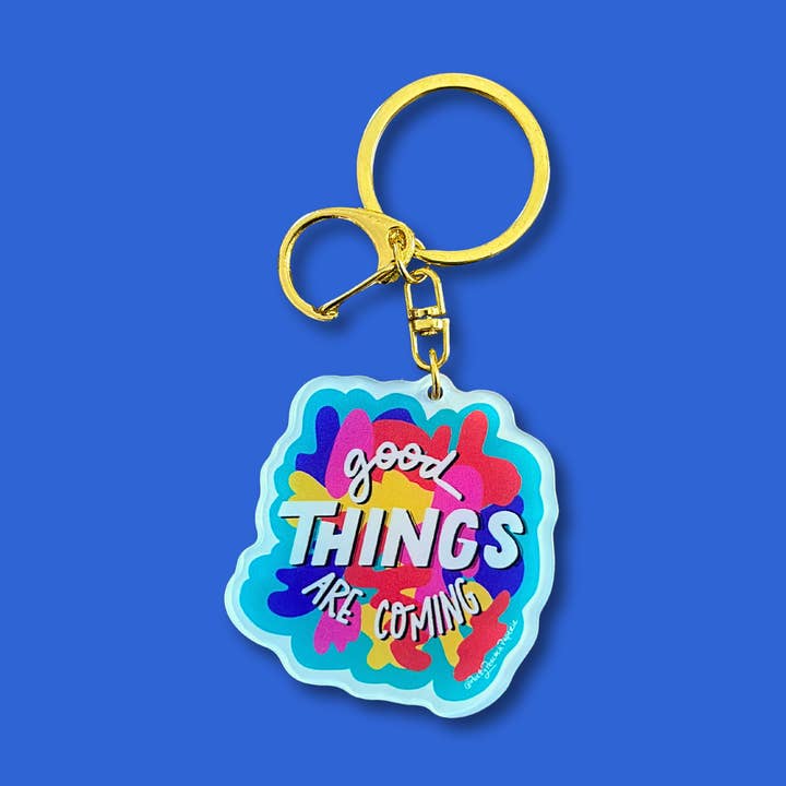 Llavero «Buenas cosas vienen» para venta al por mayor de Pretty Peacock Paperie - Women's Empowerment