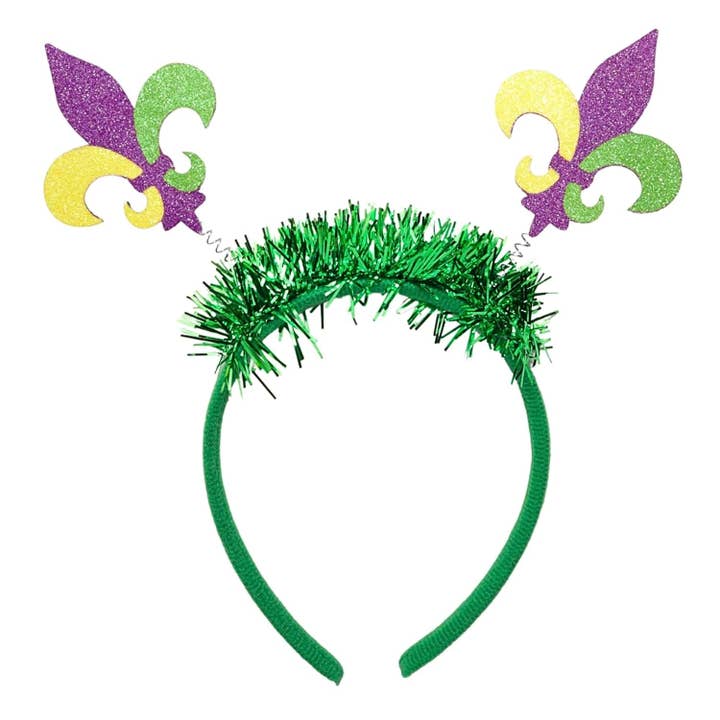Mardi Gras Fleur-de-Lis Headband Bopper, One Size Fits Most for wholesale by Needzo Inc