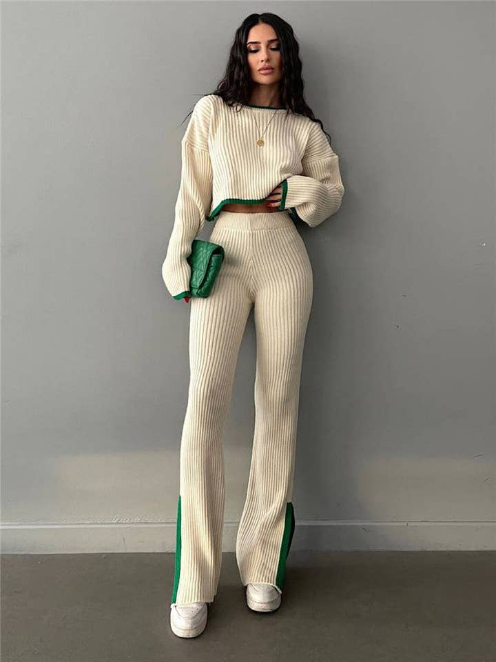 Sweetkama - Wholesale Top & Pant Set (NOT Loungewear) - Women's - Sweetkama Ladies Color Block Short Top Split Pants Knit Set6