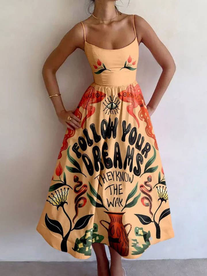 Rosa Clothing - Wholesale Dress - Women's - Vintage Puzzle & Sardine Print Sling Dress