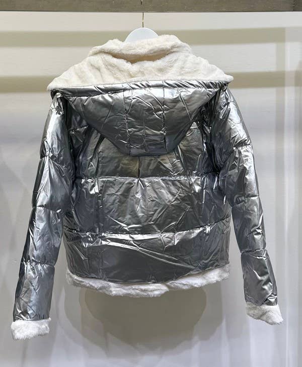 Silver PADDED HOODIE JACKET WITH FUR EDGES (VA8020) for wholesale on Faire2
