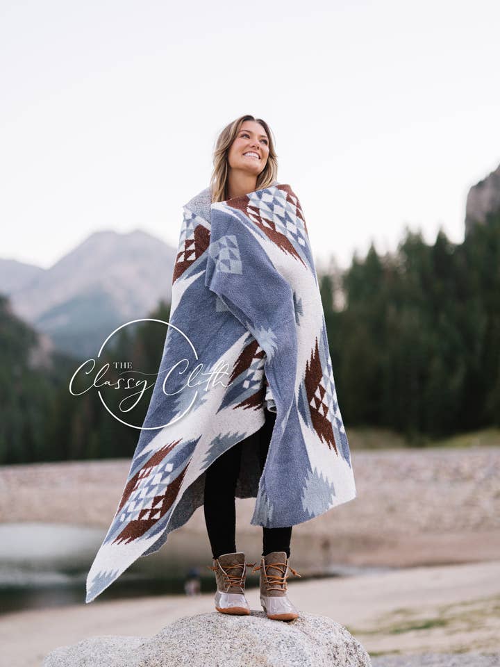 Luxe Blanket - Blue Southwest RTS for wholesale by The Classy Cloth WS