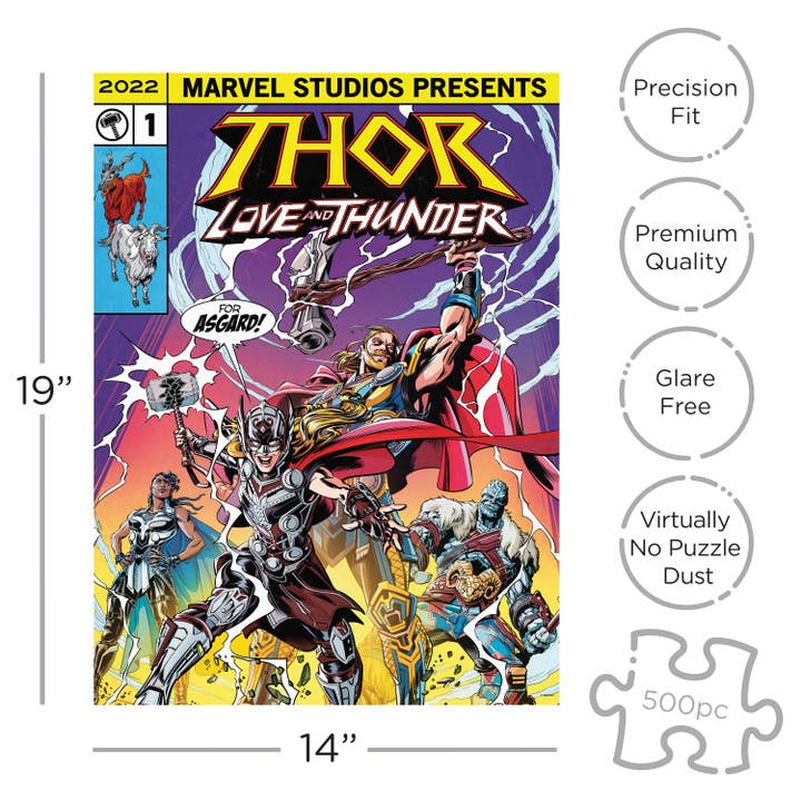 AQUARIUS, GAMAGO, ICUP, & ROCK SAWS by NMR Brands - Wholesale Puzzle - Adult - Marvel Thor Love & Thunder Comic 500 Piece Jigsaw Puzzle