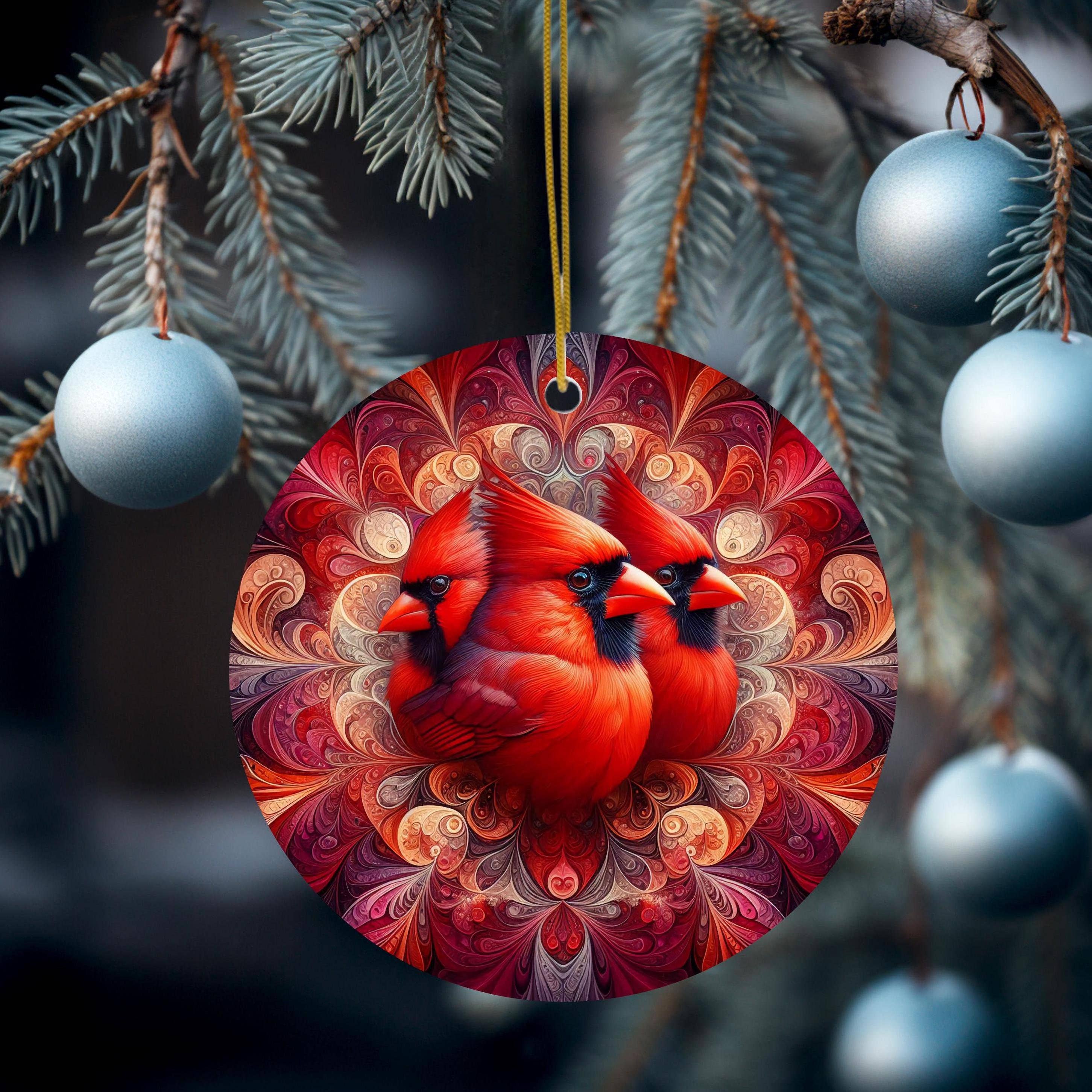 Fernville Creations - Vente Objets de décoration - Ornement en forme de disque en céramique Cardinal, cadeau souvenir de Noël1