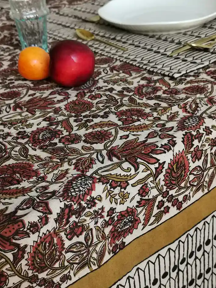 Nayda Diaries - Wholesale Tablecloth - Indian plaid Agra printed block print flower table tablecloth12