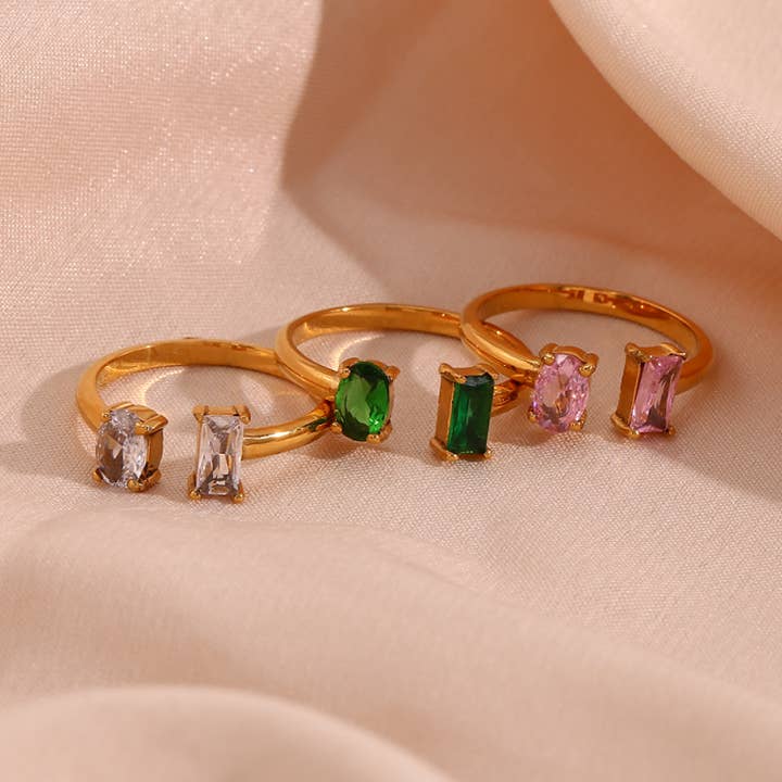 Oval-Square Gemstone Open Stacking Ring in Stainless Steel for wholesale by Perimade & Co. LLC