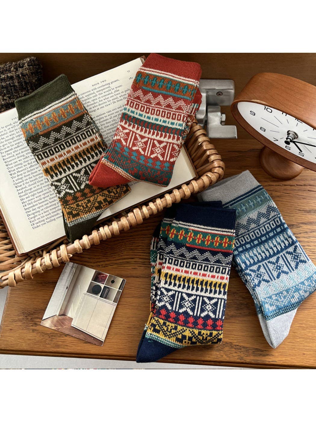 Funkyrel® Atzbranding Limited - Wholesale Socks - Women's - Rufia - Vintage Geometric Pattern Women's Mid-Calf Socks5