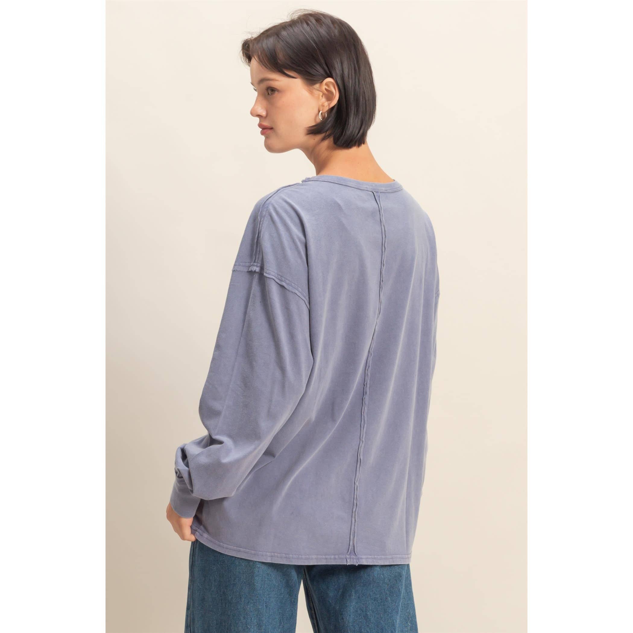 HYFVE - Vente Chemise – femme - T-shirt surdimensionné à manches longues et poches délavées13