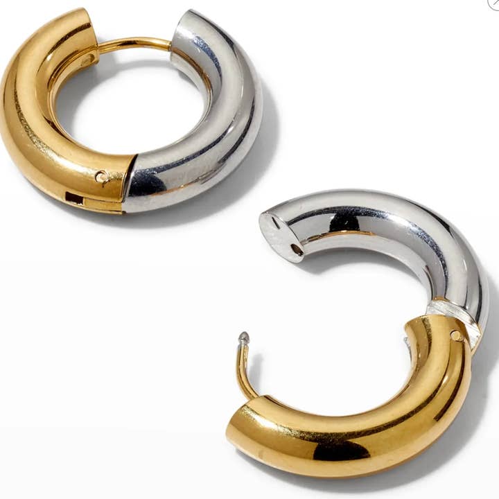 HoopLa - Wholesale Hoop Earrings - Undecided- Two Tone Earring- Hinge French Cleat Closure