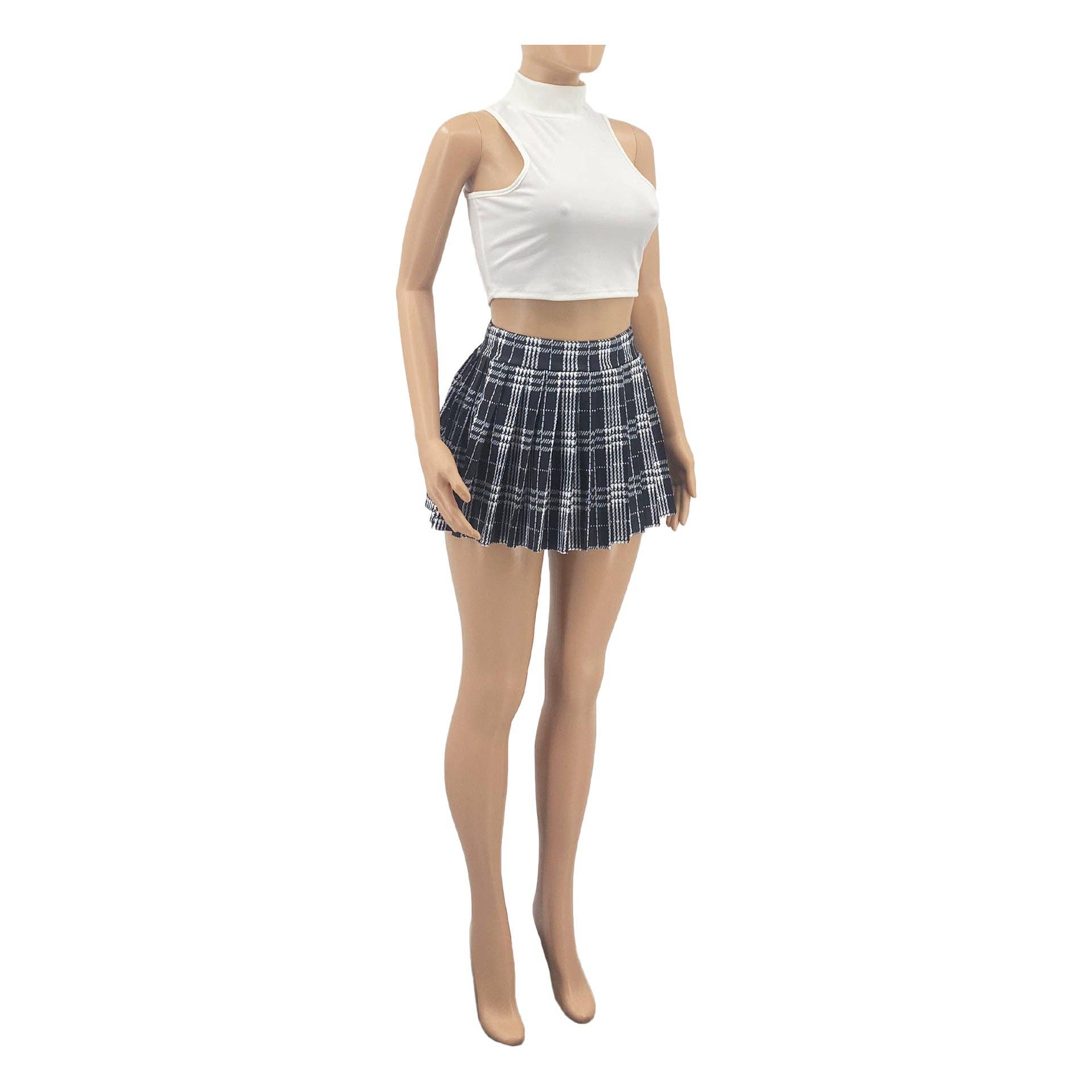 MB Fashion Wholesale - Wholesale Skirt - Women's - MB FASHION HIGH WAISTED PLAID MINI SKIRT 1347LY52