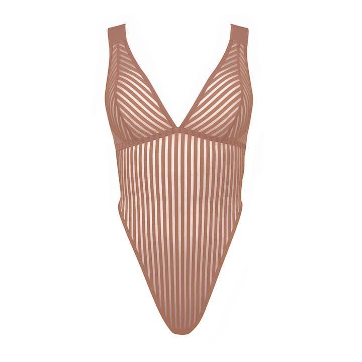 Vertigo X Back Bodysuit Mushroom för wholesale av Monique Morin Lingerie