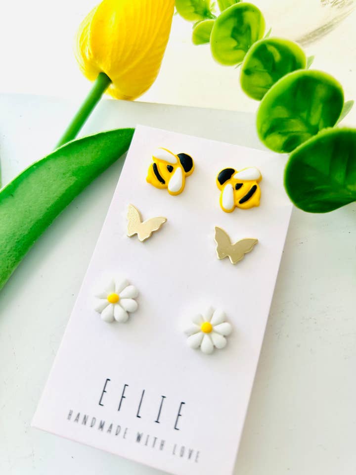 Ohrstecker-Set mit Frühlingsbiene und Schmetterling | Süßes Geschenk für den Großhandel von Eflie