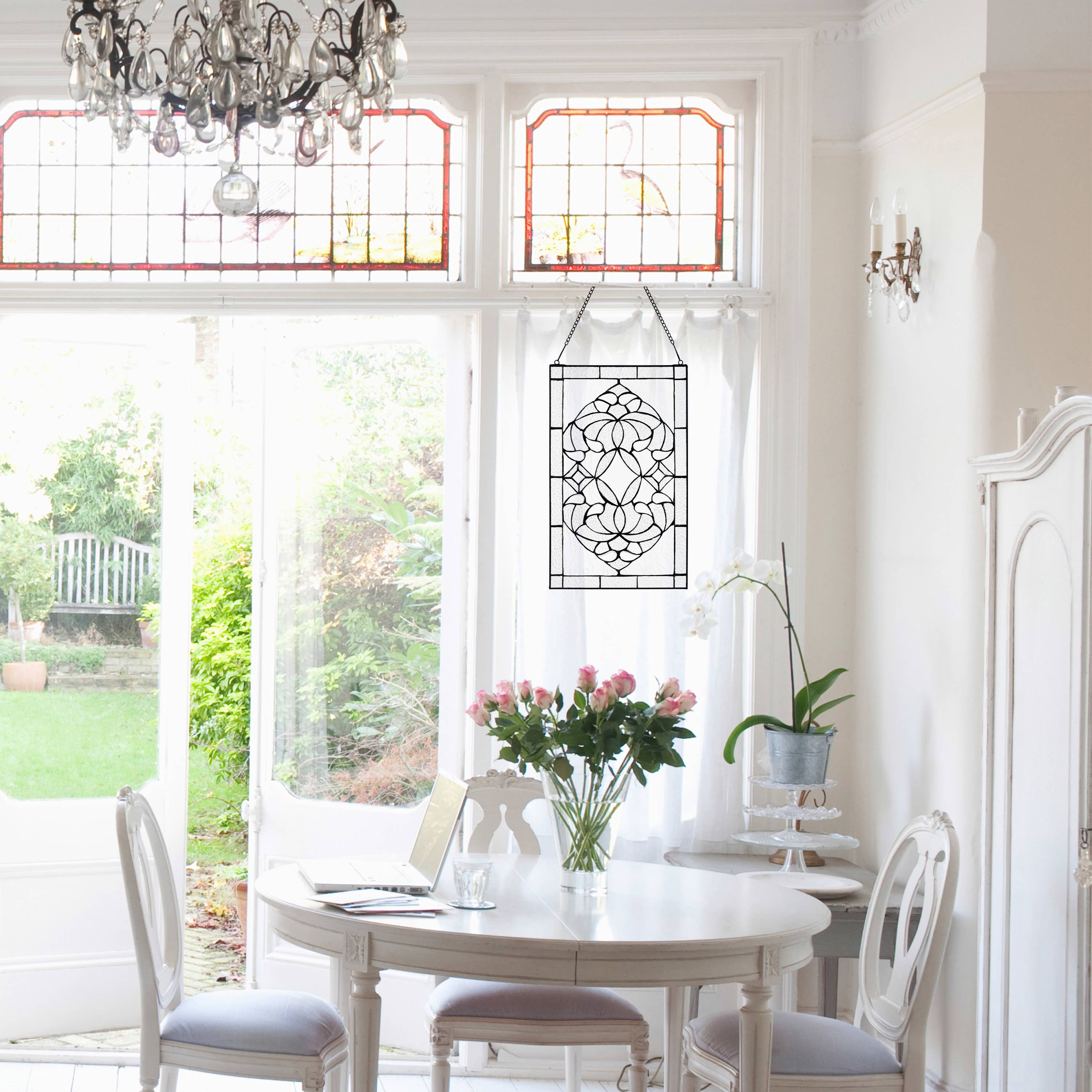 River of Goods - Vente Panneaux décoratifs - Panneau de fenêtre en verre biseauté floral transparent de 20 po H4