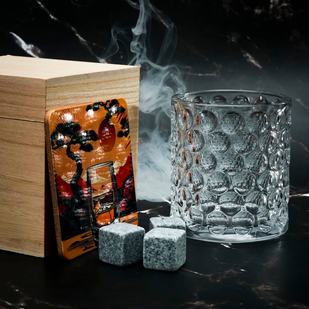 Sostraw & SmartThings - Wholesale Cocktail/Liquor Glass - Japanese Glass - Gift Box + Granite Ice Cubes + Coaster |3371