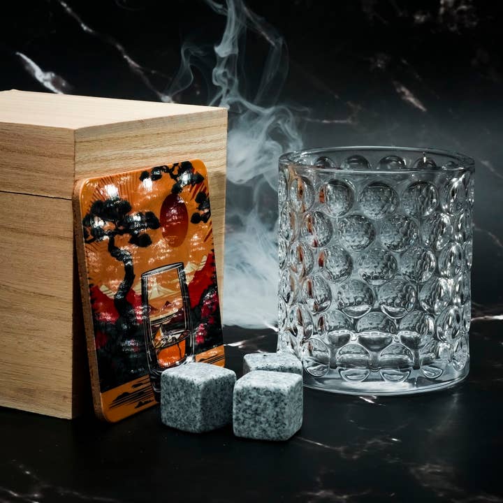 Sostraw & SmartThings - Wholesale Cocktail/Liquor Glass - Japanese Glass - Gift Box + Granite Ice Cubes + Coaster |3371