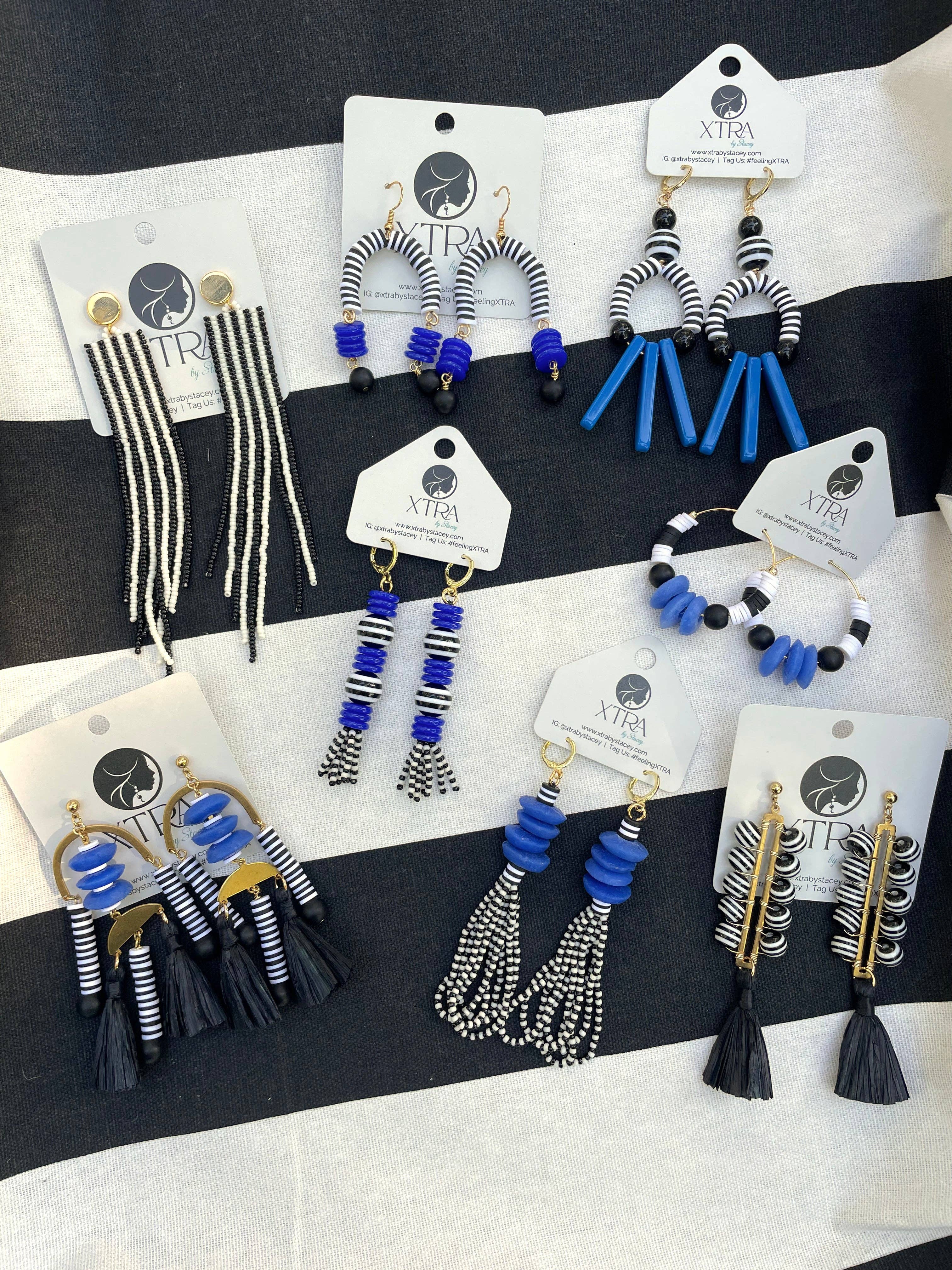 XTRA by Stacey - Wholesale Tassel Earrings - The Adrian Earring - Black & White Striped9