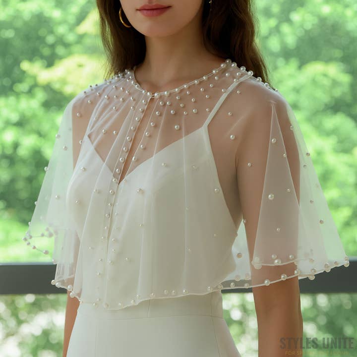 Wedding Capelet with Pearls Buckle Wrap Wedding Shawl Bolero for wholesale by StylesUnite