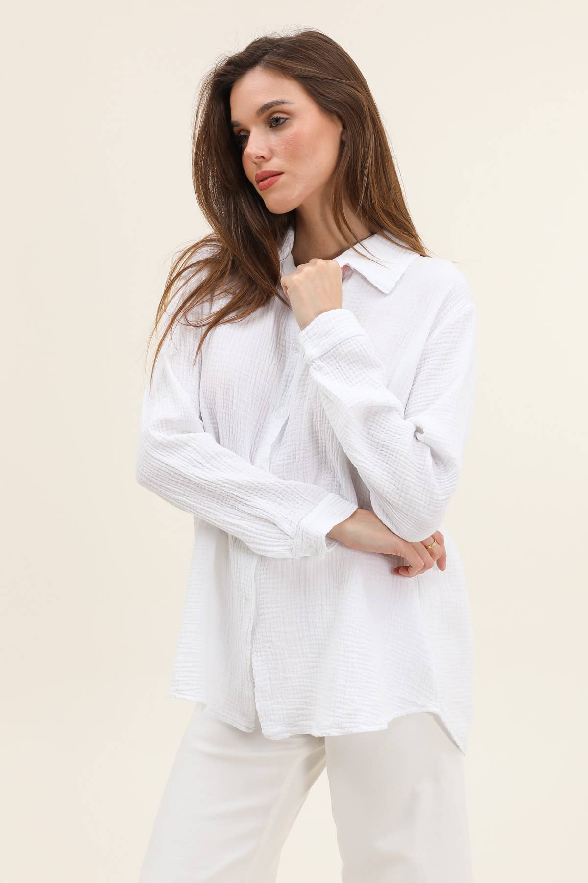 Moonsun - Wholesale Button Down Shirt - Women's - Cotton gauze shirt #303616