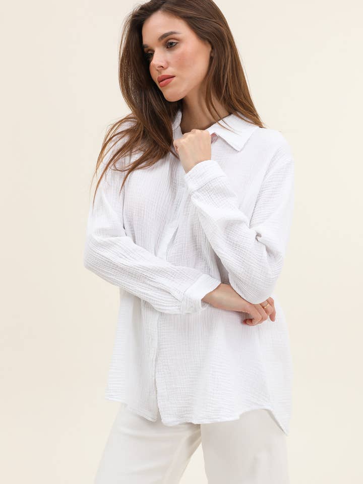 Moonsun - Wholesale Button Down Shirt - Women's - Cotton gauze shirt #303616