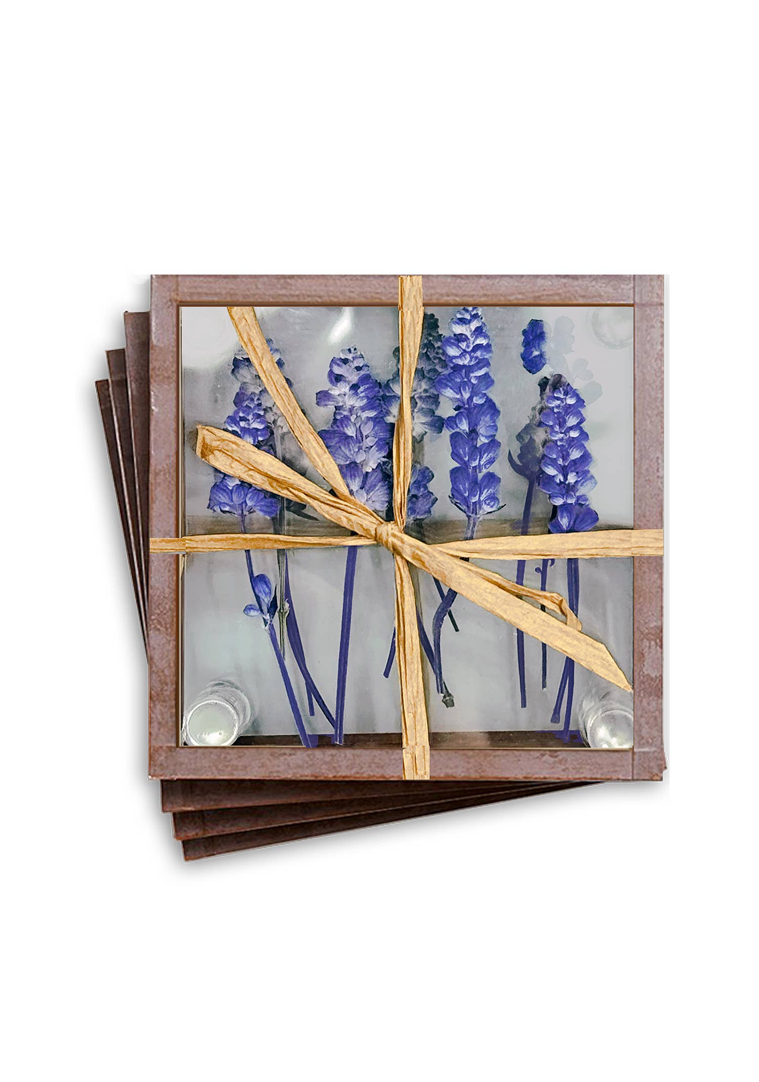 Ben's Garden - Wholesale Coasters - Pressed Flower Lavender Copper & Glass Coasters, Set/ 4