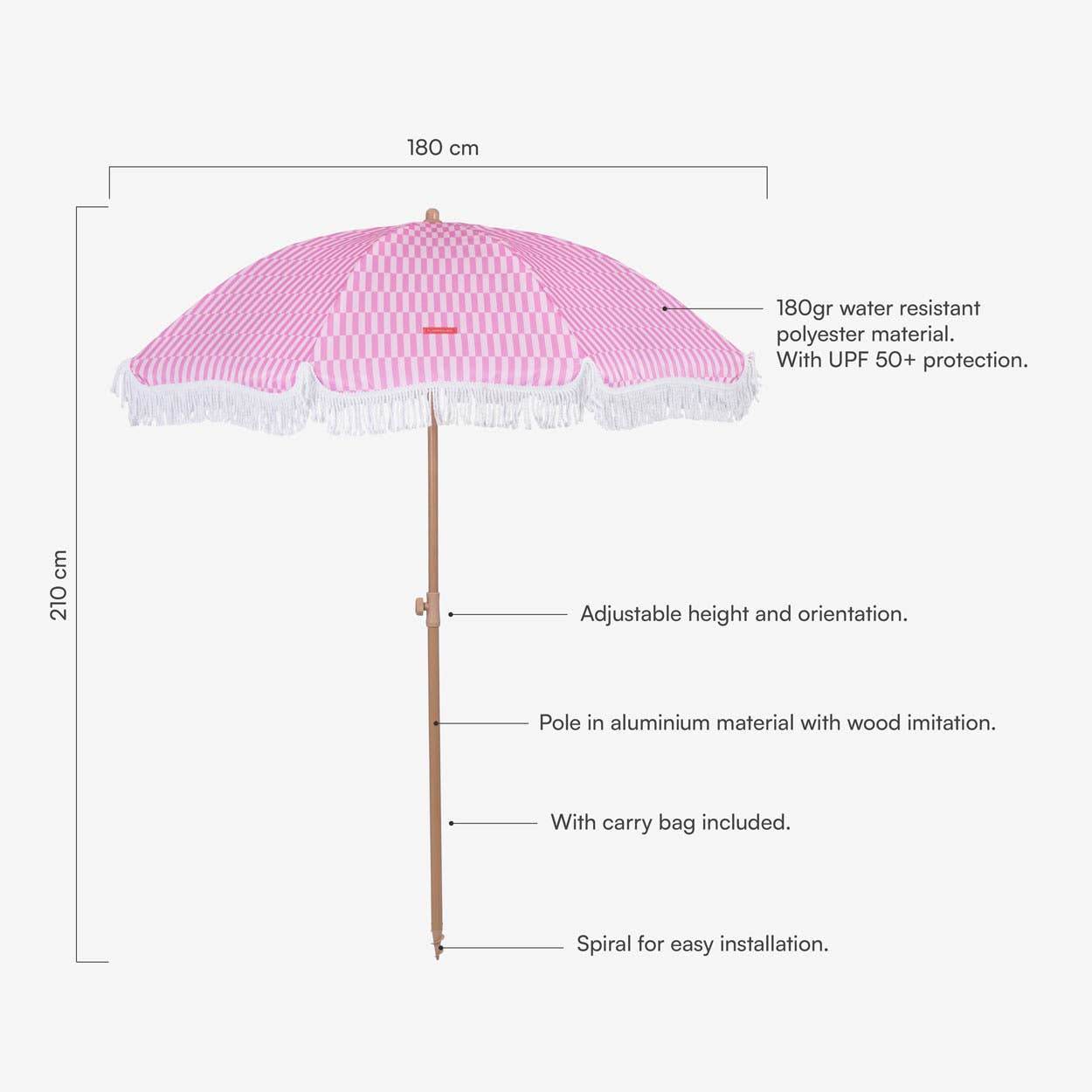 Flamingueo - Wholesale Strandparasol - Roze gestreepte parasol1