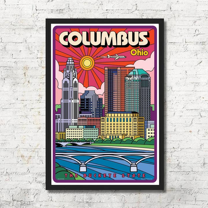 Columbus Skyline wanddecoratie met kunstdruk Ohio voor wholesale door Red Robot Design & Illustration