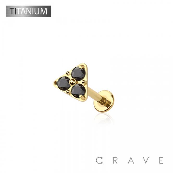 CRAVE BODY JEWELRY - Wholesale Stud/post earrings - IMPLANT GRADE SOLID TITANIUM TRIANGLE TRIPLE CZ PUSH IN TOP