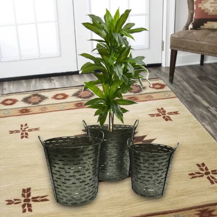 Set Of 3 Conical Olive Buckets for wholesale by Wilco Home