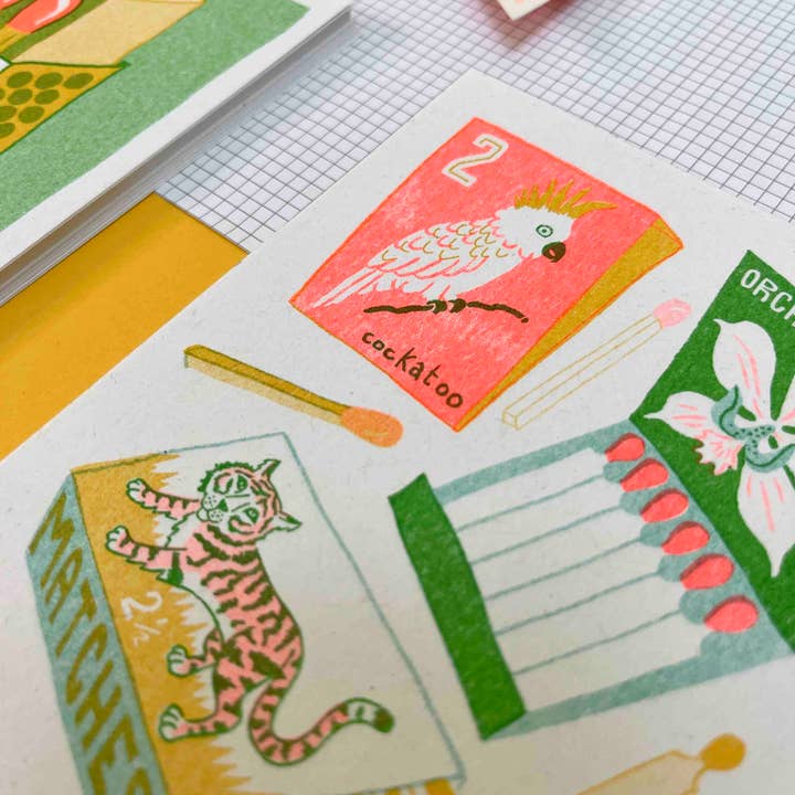 Jacqueline Colley - Wholesale Art Print - Matchbox Risograph print set4