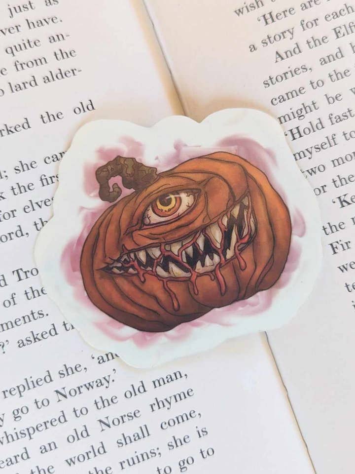 Cyclops Pumpkin Vinyl Sticker for wholesale by Cae of the Sky