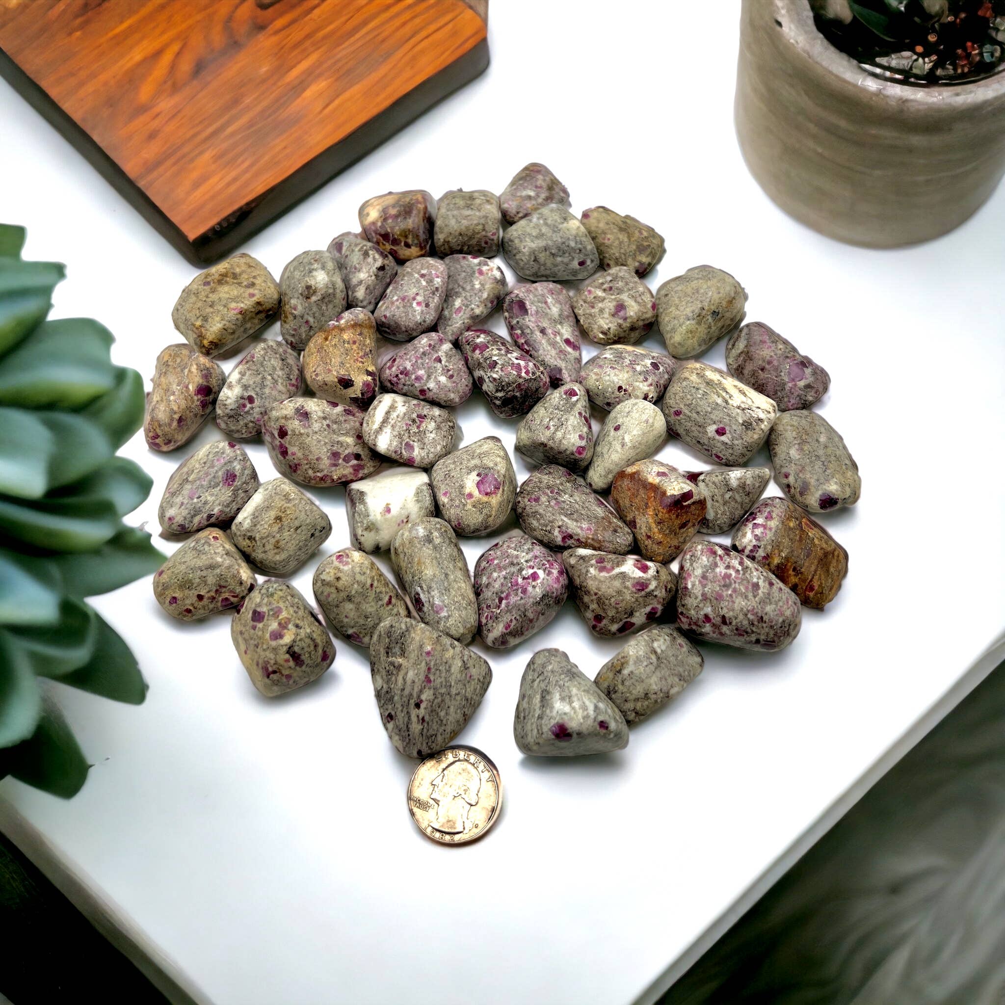 Raj Minerals Inc - Wholesale Spiritual Stone/Crystal - Ruby In Granite Tumble Stones1