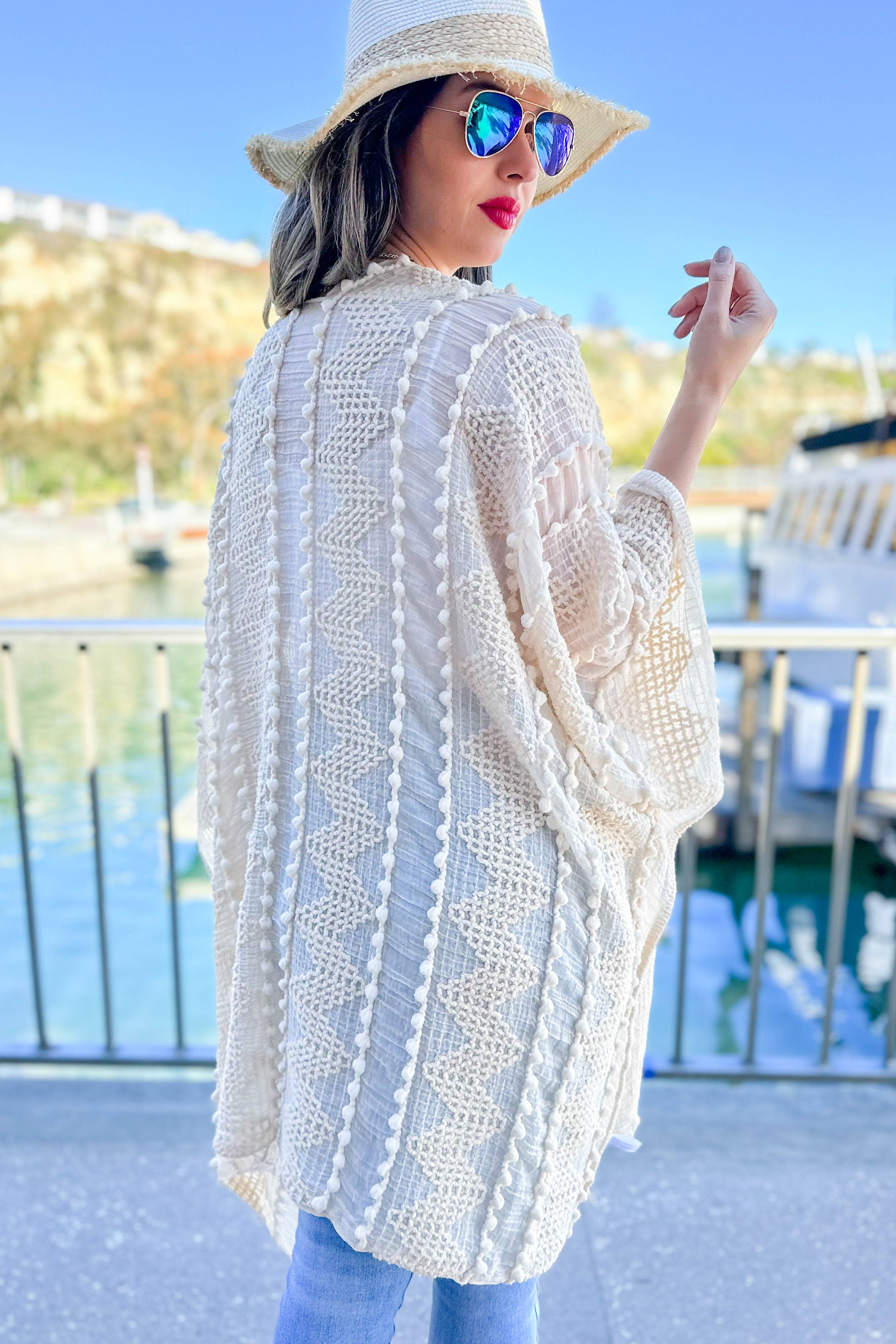 Ivory 3D Textured Open Front Soft Kimono Cover Up for wholesale on Faire6