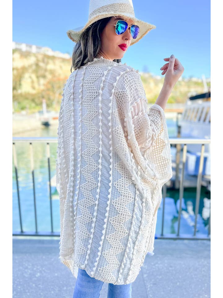 Ivory 3D Textured Open Front Soft Kimono Cover Up for wholesale on Faire6