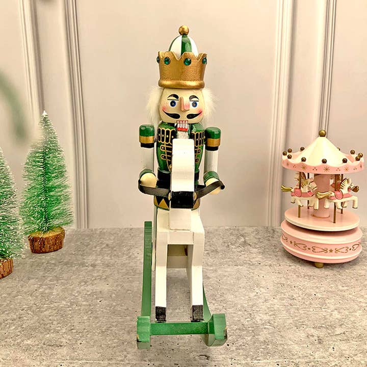 Green Rocking Horse King Nutcracker Self-Standing Wood Decor for wholesale by Zwende