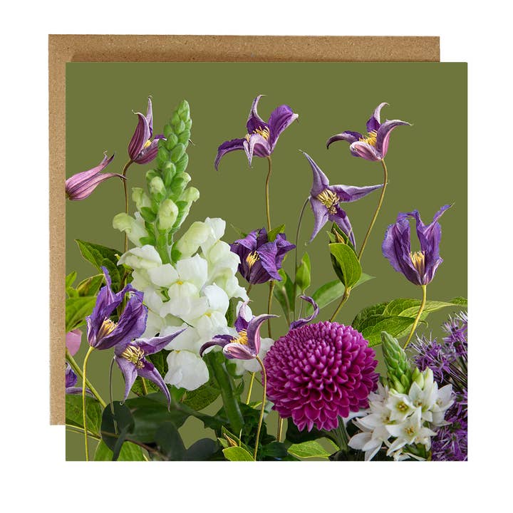 Flower greeting card - olive green floralgreeting card for wholesale by Alex Sharp