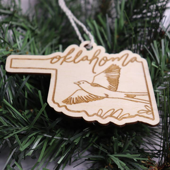 Engraved Oklahoma Illustration Christmas Ornament for wholesale by The Trendy Traveler