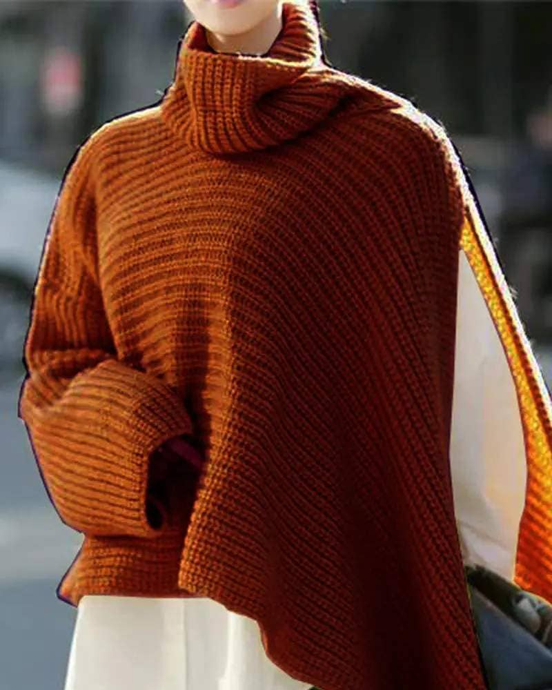 Queen Fashion – wholesale Knitted jumper – Women′s – asymmetrical turtleneck chunky knit sweater16