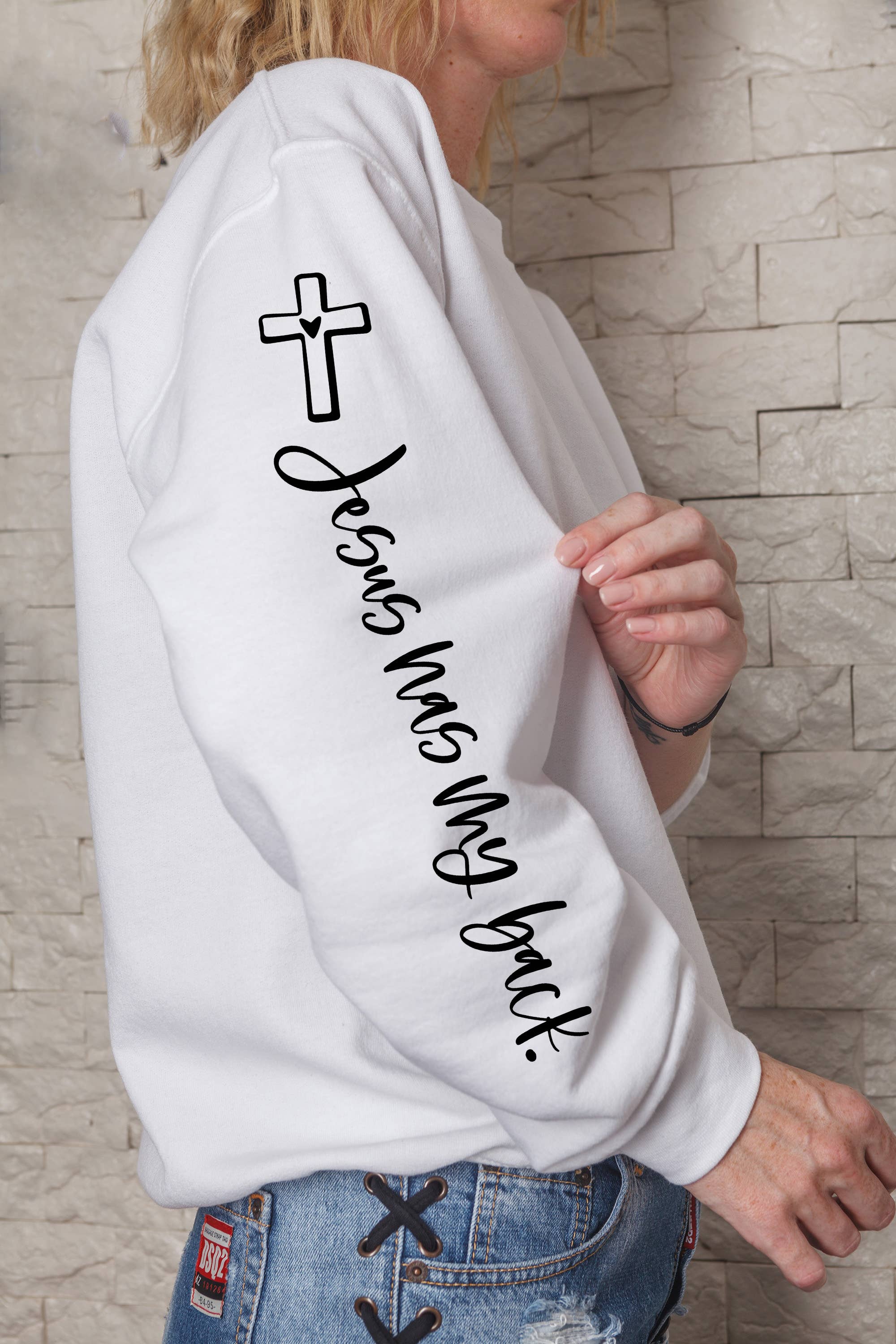 One Nine - Wholesale Graphic Sweatshirt - Women's - Jesus Has My Back Sweatshirt 0