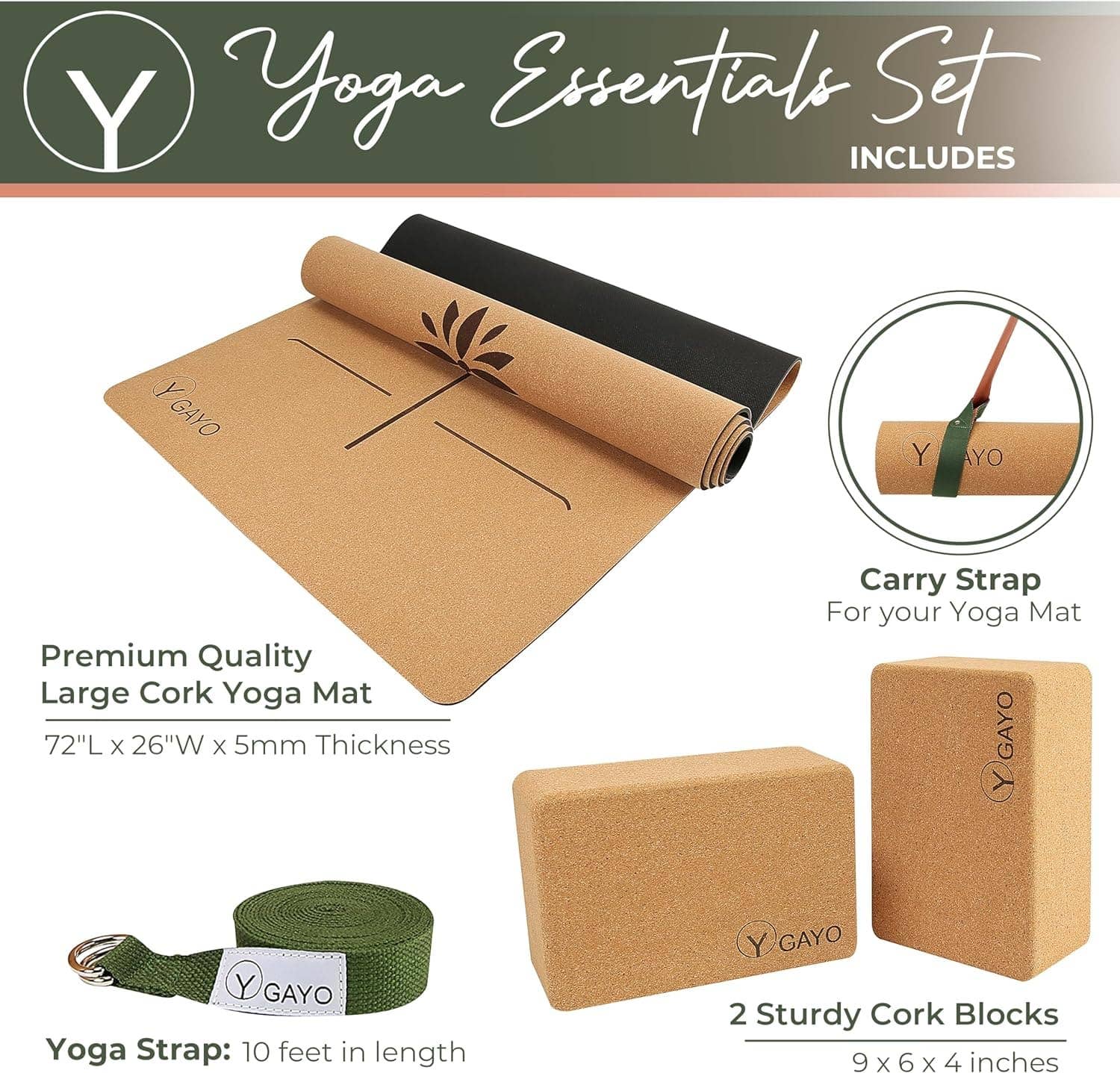 YO GAYO - Vente Tapis de yoga - Tapis de yoga en liège ultime et kit d'essentiels4