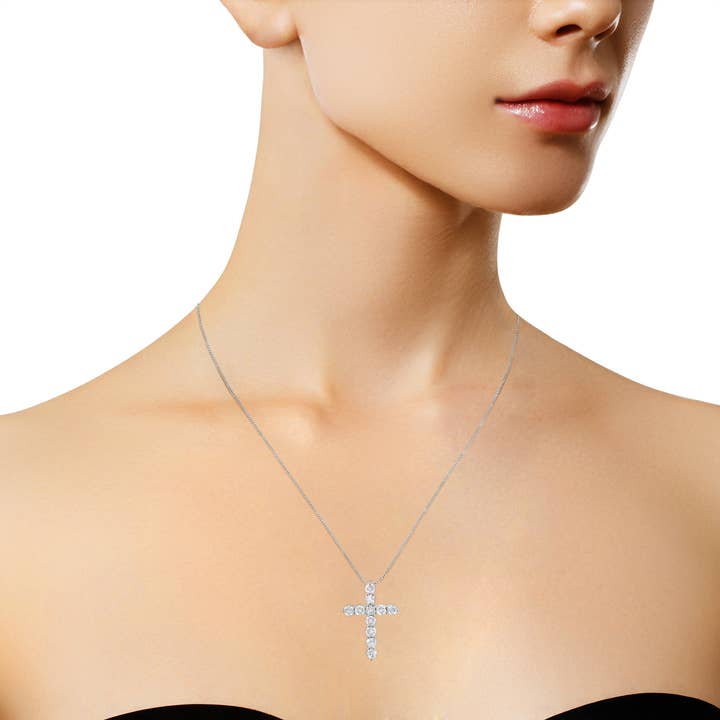 Infinite Jewels - Wholesale Pendant/Charm Necklace - .925 Sterling Silver 1 Carat Diamond Cross Pendant Necklace