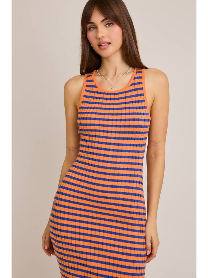 LE LIS - Wholesale Dress - Women's - SLEEVELESS ROUND NECK STRIPED RIB SWEATER DRESS14