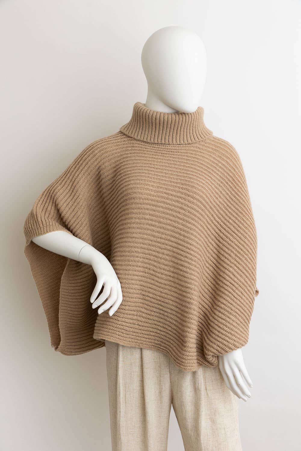 Leto Accessories - Wholesale Poncho - Women's - 🐢 Turtleneck Ribbed Knit Poncho w/ Armholes1