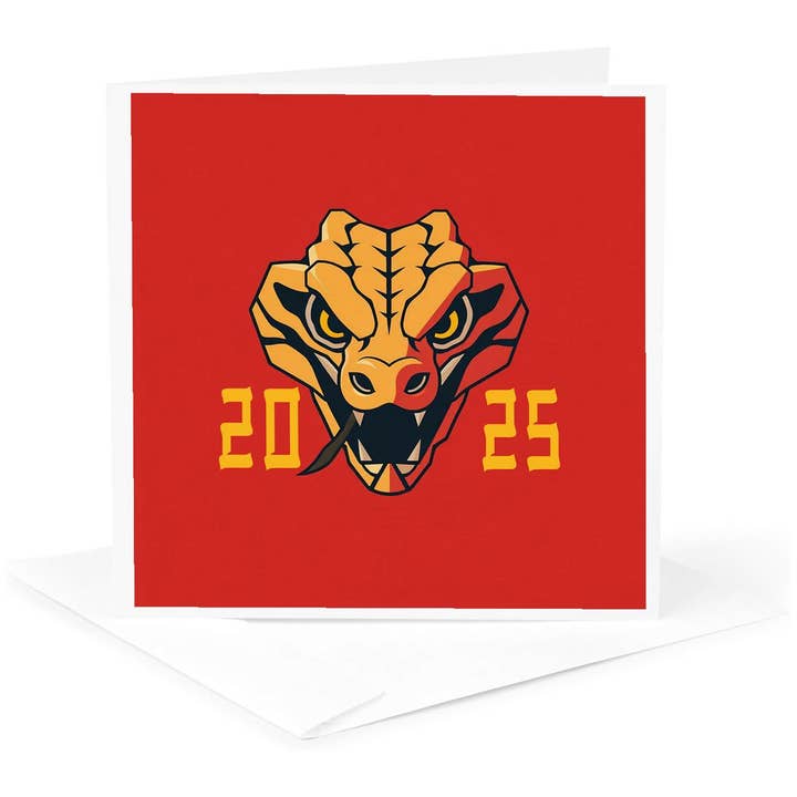 3dRose - Wholesale Everyday Greeting Card - 3dRose, Amazing fierce snake head. Chinese Zodiac 2025. Red, yellow gift, Greeting Card