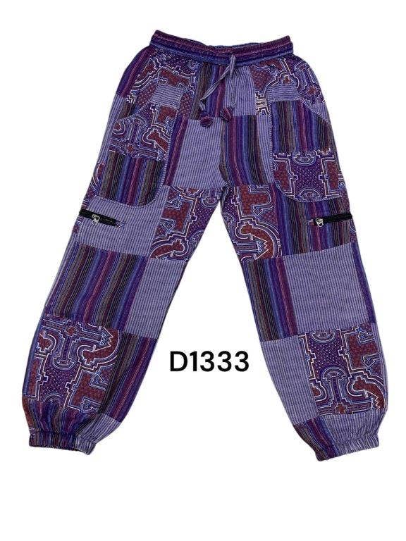 Pantalon Batik tribal Patchwork Coton Violet D1333 pour la vente par Rising International Inc